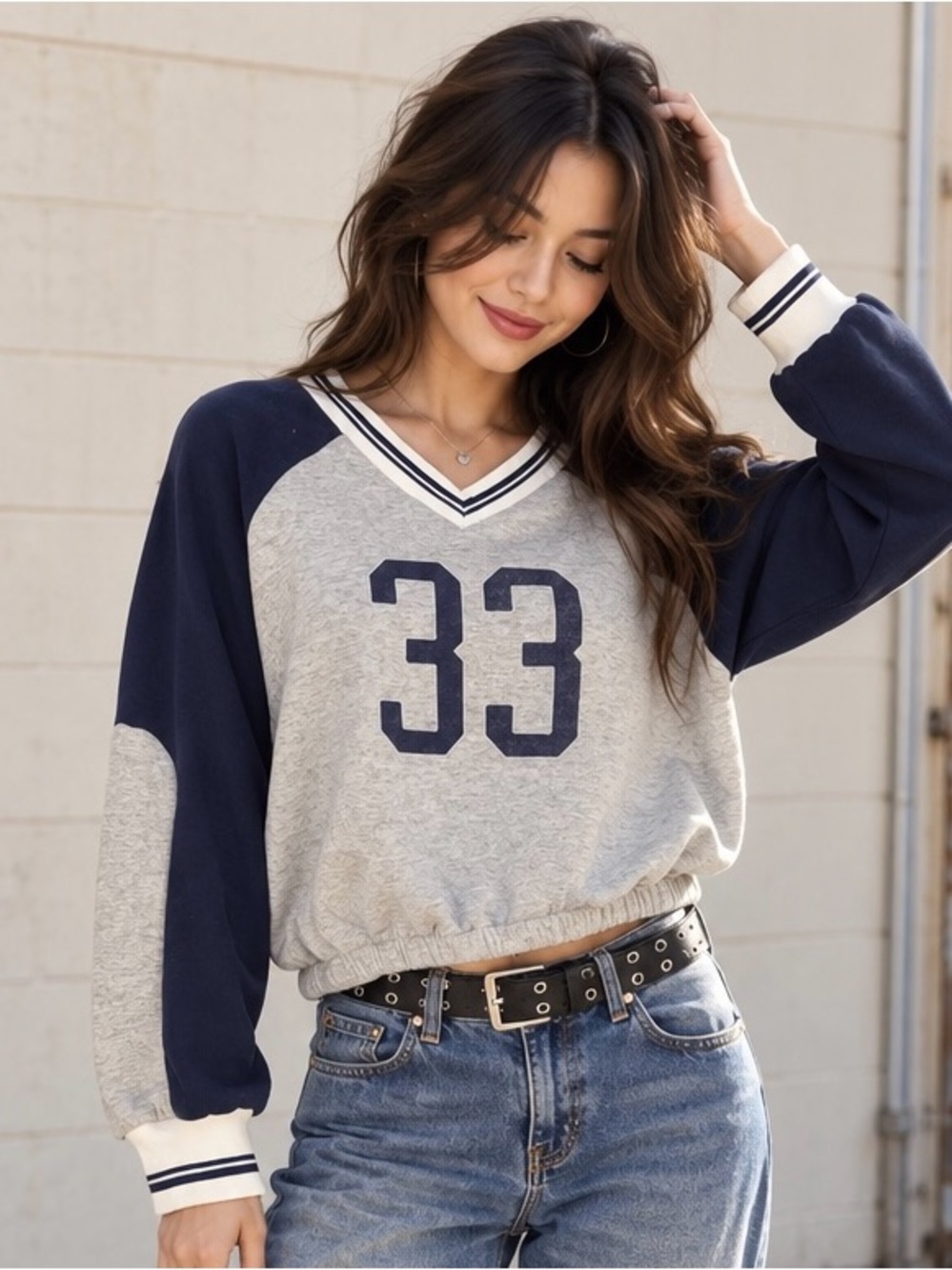 Urban Outfitters Small Petite Varsity 33 Raglan Sweatshirt Sporty Pullover
